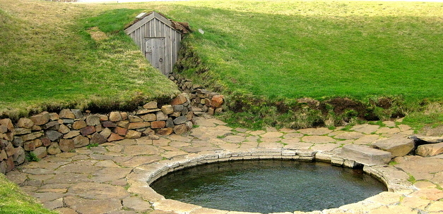 Snorralaug next to Reykholt is one of the first 10 protected heritage sites in Iceland and one of the few pools known to have been used in ancient times.
